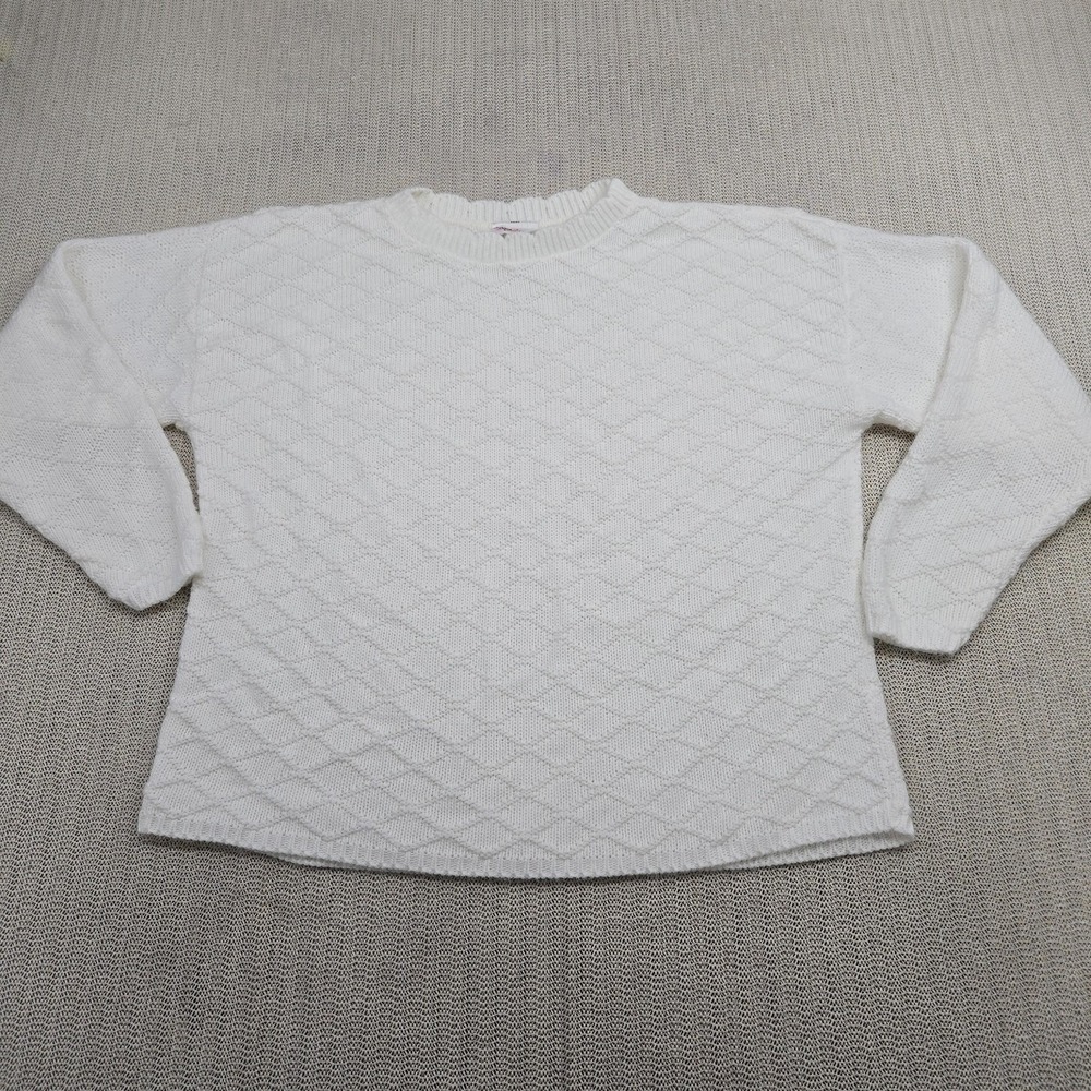 Vintage Bobbie Brooks Sweater Womens Large White Diamond Knit Pullover USA 90s